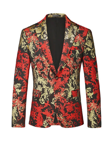 Tailored Fit Lapel Single Breasted One-Button Printed Men's Party Jacket
