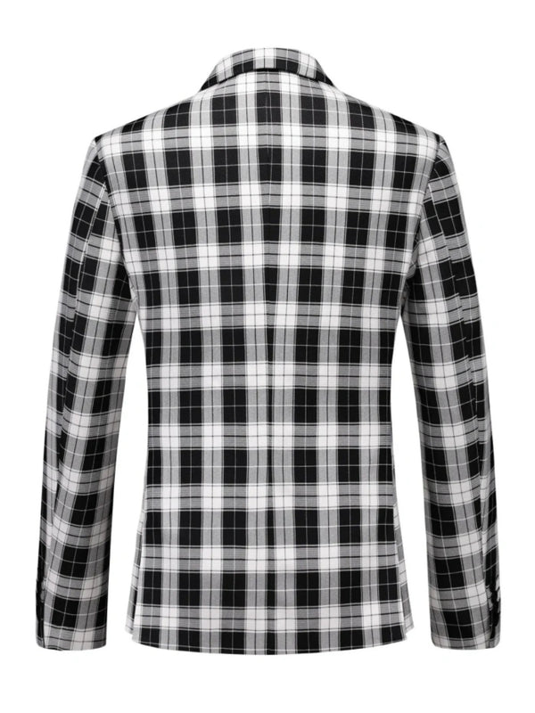 Tailored Fit Single Breasted One-button 3 Pieces Plaid Printed Men's Wedding Suits