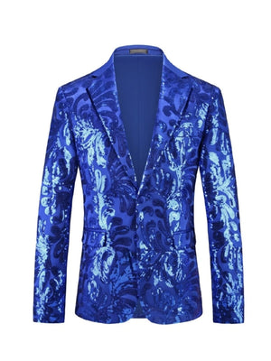 Tailored Fit Lapel Single Breasted One-Button Sequins Printed Men's Party Jacket