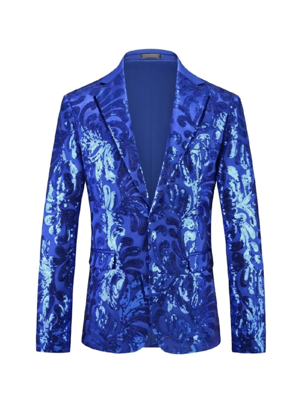 Tailored Fit Lapel Single Breasted One-Button Sequins Printed Men's Party Jacket