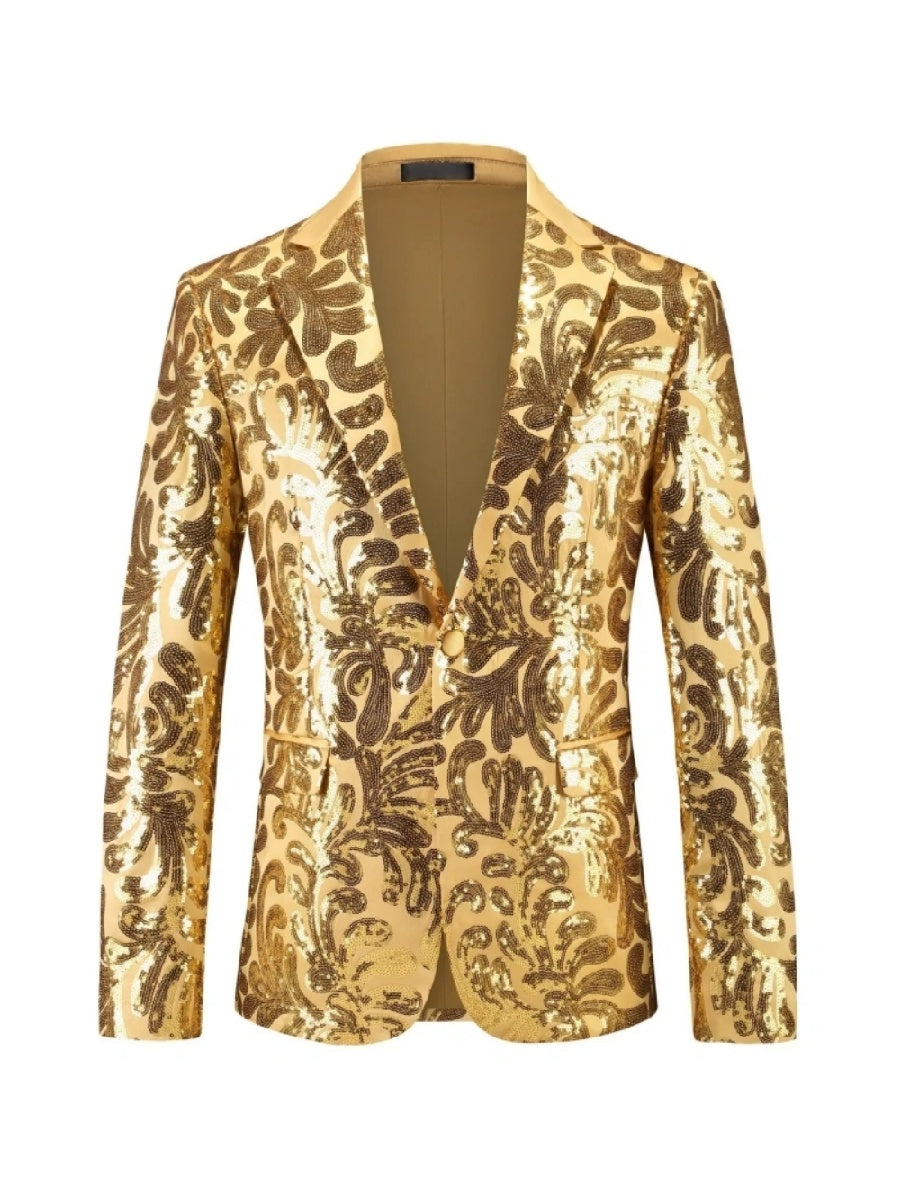 Tailored Fit Lapel Single Breasted One-Button Sequins Printed Men&