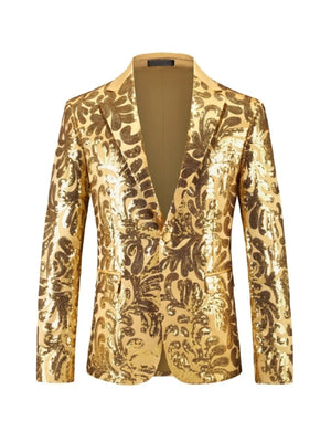 Tailored Fit Lapel Single Breasted One-Button Sequins Printed Men's Party Jacket