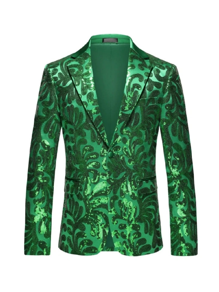 Tailored Fit Lapel Single Breasted One-Button Sequins Printed Men&