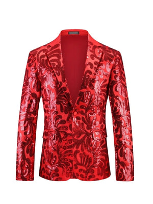 Tailored Fit Lapel Single Breasted One-Button Sequins Printed Men's Party Jacket