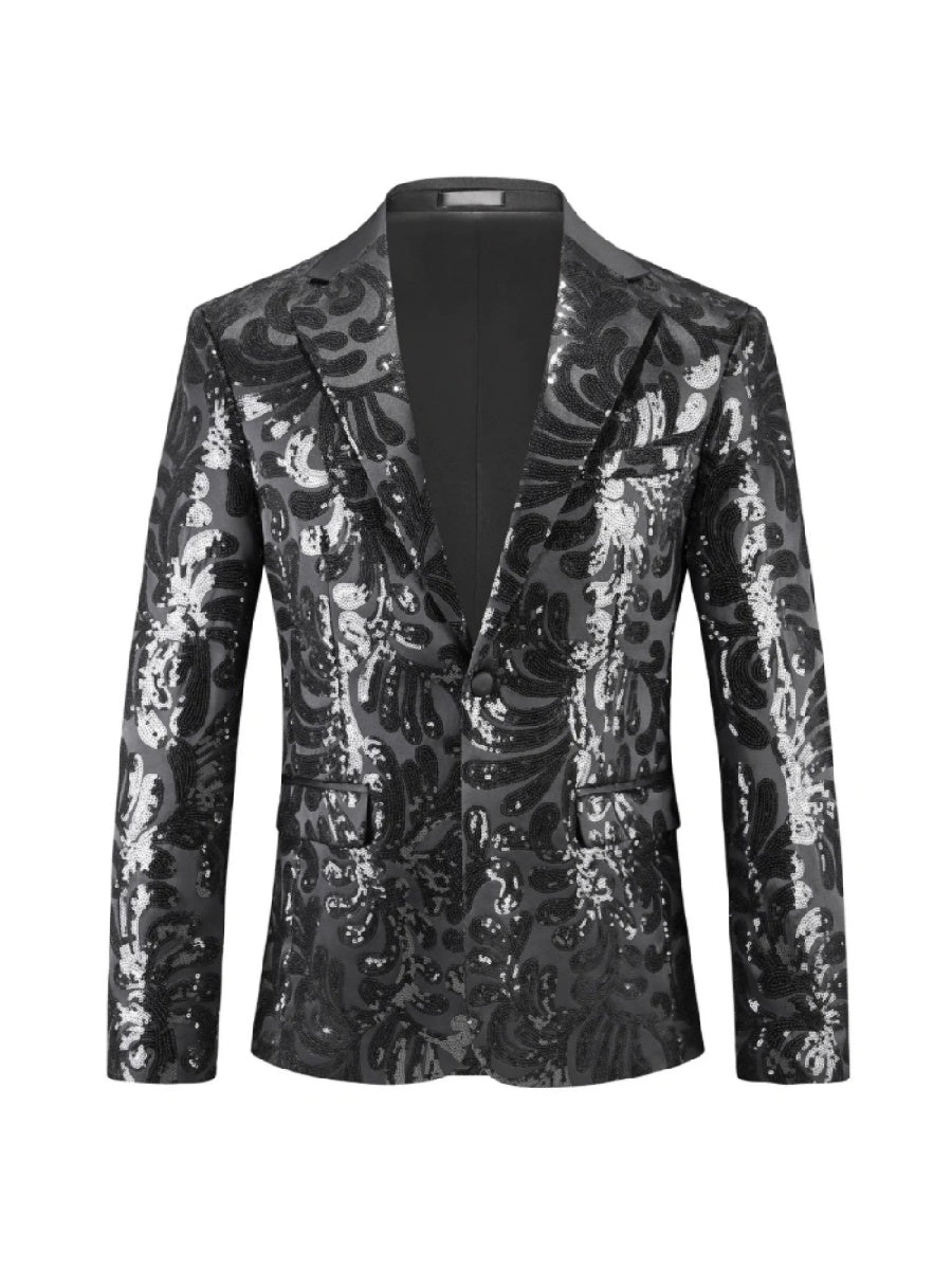 Tailored Fit Lapel Single Breasted One-Button Sequins Printed Men&