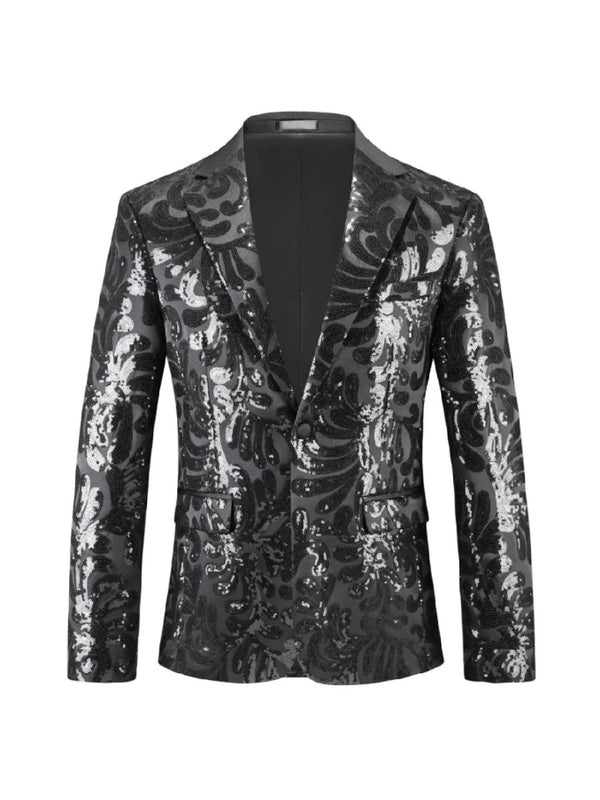 Tailored Fit Lapel Single Breasted One-Button Sequins Printed Men's Party Jacket