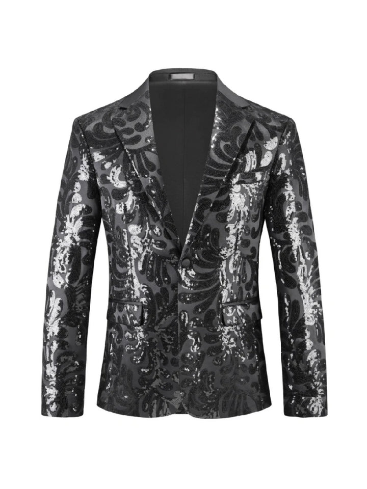 Tailored Fit Lapel Single Breasted One-Button Sequins Printed Men&