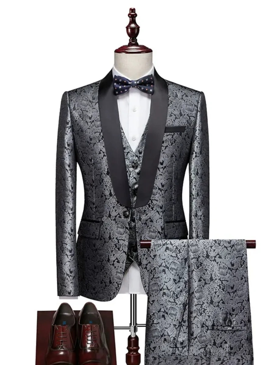 Tailored Fit Single Breasted One-button 3 Pieces Printed Men&