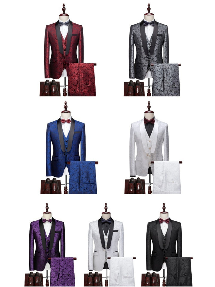 Tailored Fit Single Breasted One-button 3 Pieces Printed Men&