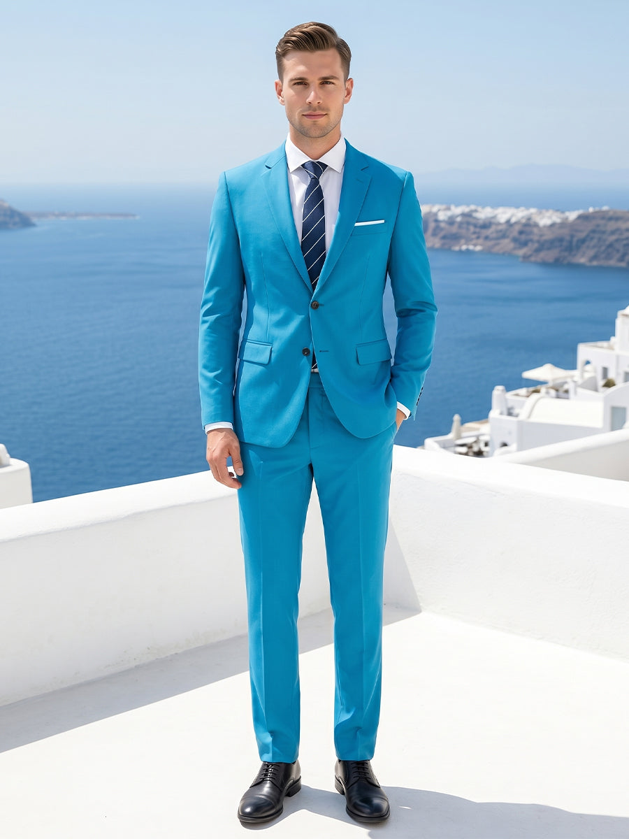 Tailored Fit Single Breasted Two-button 2 Pieces Solid Colored Men's Casual Suits