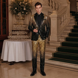 Tailored Fit Single Breasted One-button 2 Pieces Gradient Sequins Men's Casual Suits