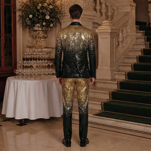 Tailored Fit Single Breasted One-button 2 Pieces Gradient Sequins Men's Casual Suits