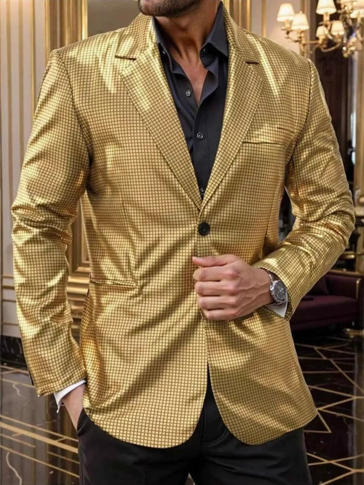 Tailored Fit Lapel Single Breasted One-Button Gilded Grid Men&