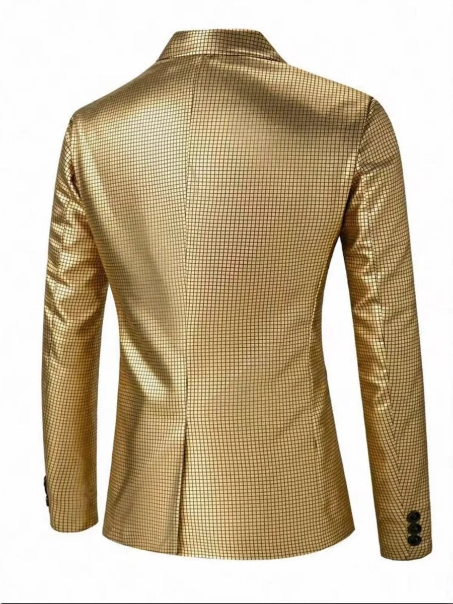 Tailored Fit Lapel Single Breasted One-Button Gilded Grid Men&