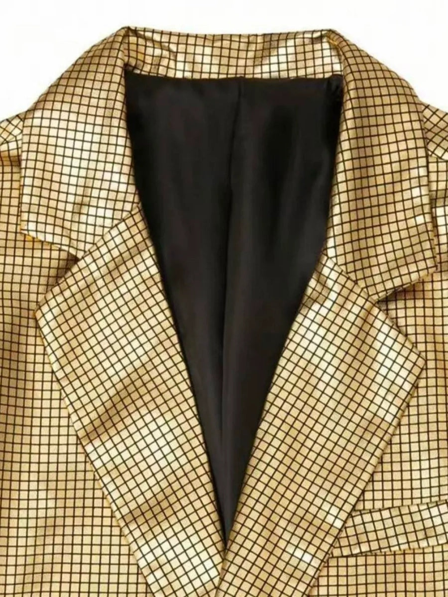 Tailored Fit Lapel Single Breasted One-Button Gilded Grid Men&