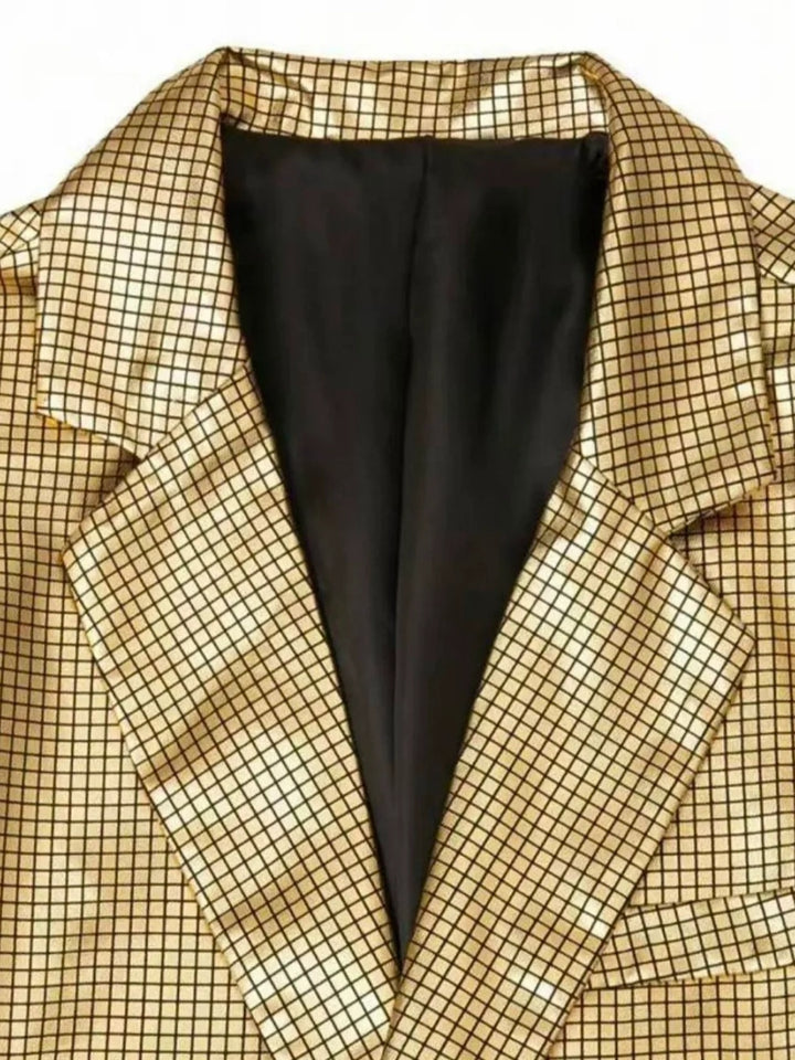 Tailored Fit Lapel Single Breasted One-Button Gilded Grid Men&