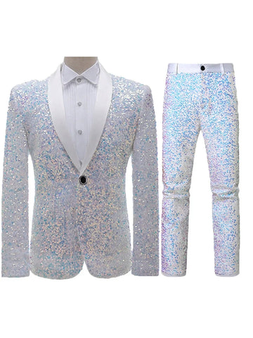 Tailored Fit Single Breasted One-button 2 Pieces Sequins Men's Casual Suits