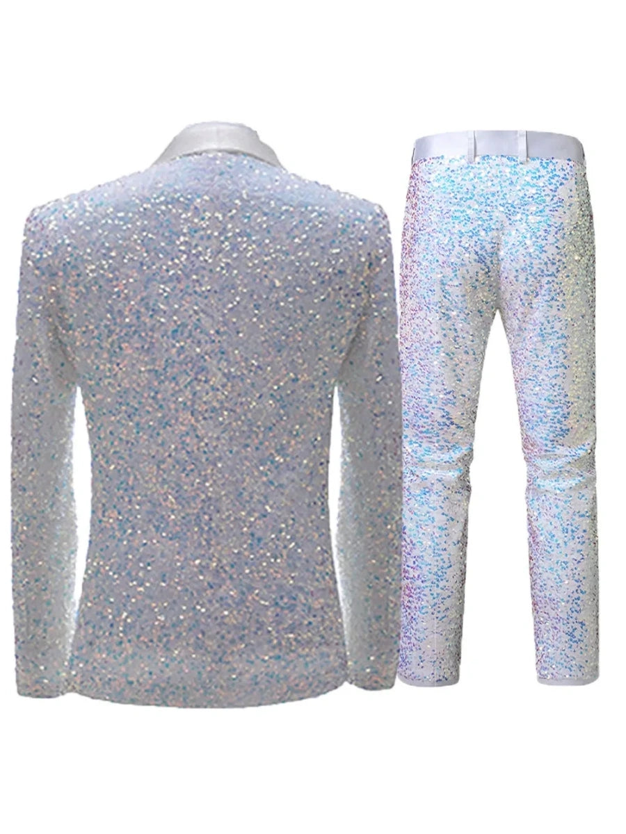 Tailored Fit Single Breasted One-button 2 Pieces Sequins Men&