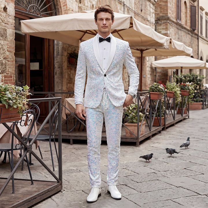 Tailored Fit Single Breasted One-button 2 Pieces Sequins Men&