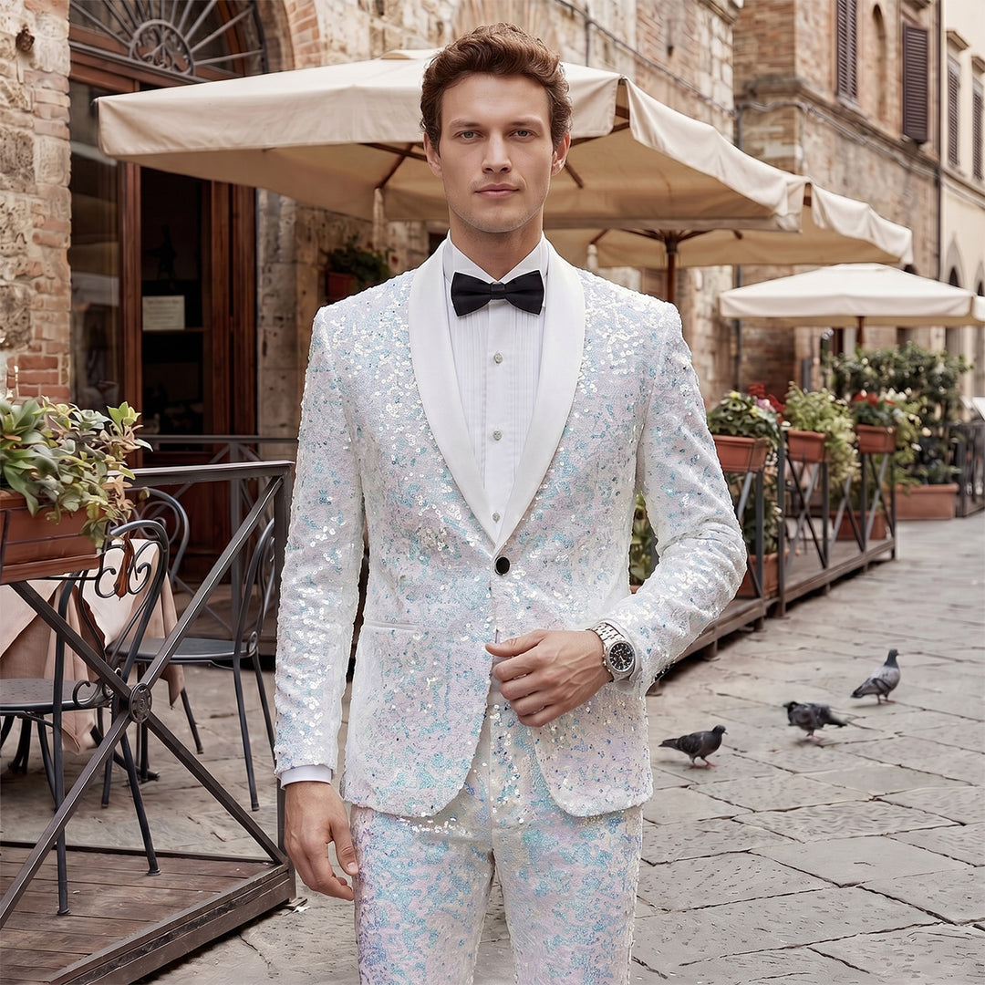 Tailored Fit Single Breasted One-button 2 Pieces Sequins Men&