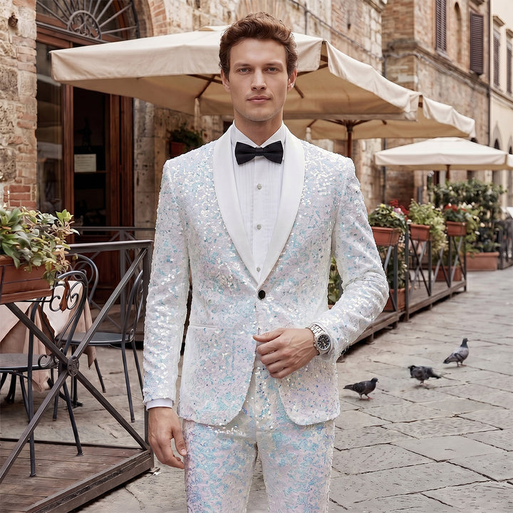 Tailored Fit Single Breasted One-button 2 Pieces Sequins Men&