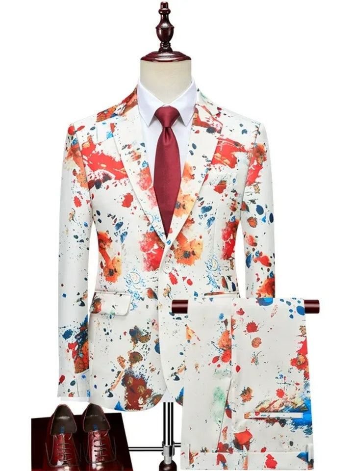 Tailored Fit Single Breasted One-button 2 Pieces 3D Digital Printed Men&