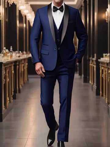 Tailored Fit Shawl Lape Single Breasted One-button 3 Pieces Solid Colored Men's Wedding Suits