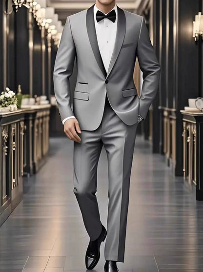 Tailored Fit Shawl Lape Single Breasted One-button 3 Pieces Solid Colored Men's Wedding Suits