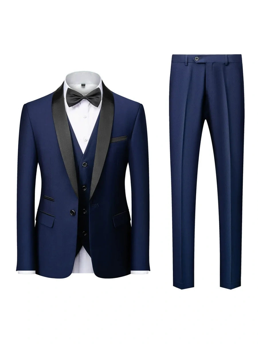 Tailored Fit Shawl Lape Single Breasted One-button 3 Pieces Solid Colored Men's Wedding Suits