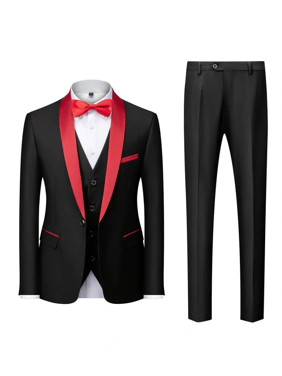 Tailored Fit Shawl Lape Single Breasted One-button 3 Pieces Solid Colored Men's Wedding Suits