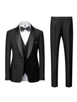 Tailored Fit Shawl Lape Single Breasted One-button 3 Pieces Solid Colored Men's Wedding Suits