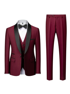 Tailored Fit Shawl Lape Single Breasted One-button 3 Pieces Solid Colored Men's Wedding Suits