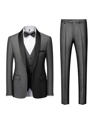 Tailored Fit Shawl Lape Single Breasted One-button 3 Pieces Solid Colored Men's Wedding Suits