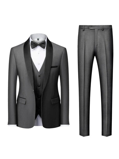 Tailored Fit Shawl Lape Single Breasted One-button 3 Pieces Solid Colored Men's Wedding Suits