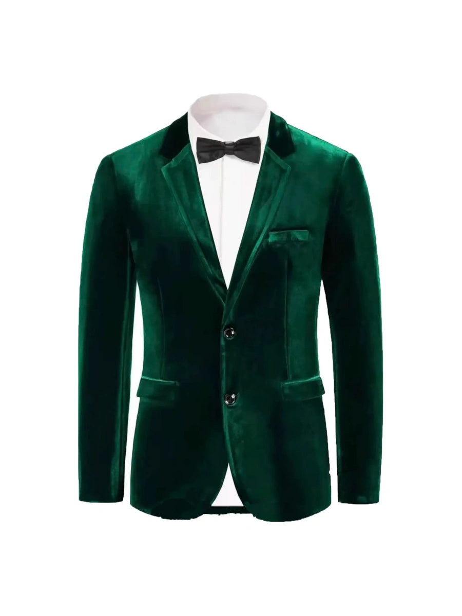 Tailored Fit Notched Lapel Breasted Two-Buttons Velvet Men's Party Jacket