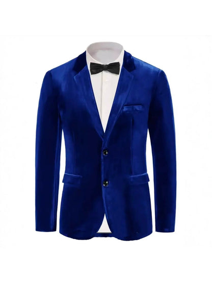 Tailored Fit Notched Lapel Breasted Two-Buttons Velvet Men's Party Jacket