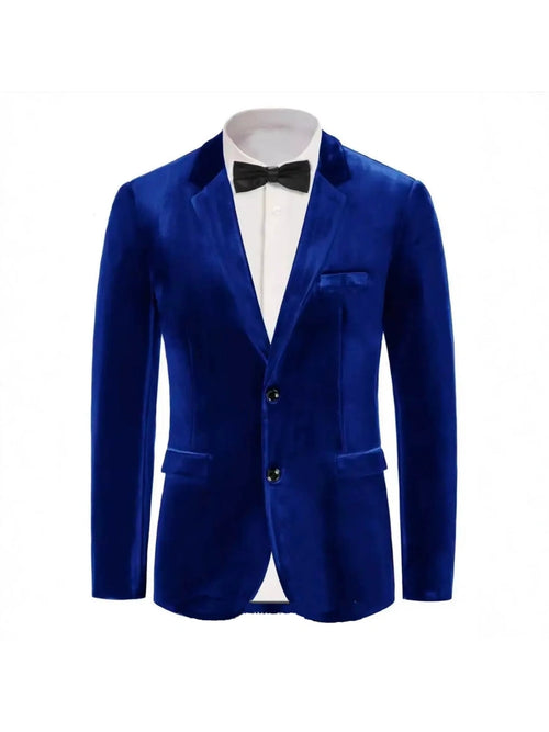 Tailored Fit Notched Lapel Breasted Two-Buttons Velvet Men's Party Jacket