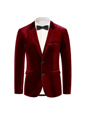 Tailored Fit Notched Lapel Breasted Two-Buttons Velvet Men's Party Jacket
