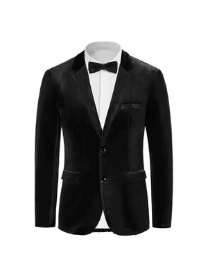 Tailored Fit Notched Lapel Breasted Two-Buttons Velvet Men's Party Jacket