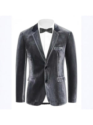Tailored Fit Notched Lapel Breasted Two-Buttons Velvet Men's Party Jacket