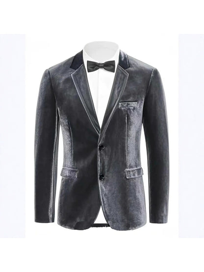 Tailored Fit Notched Lapel Breasted Two-Buttons Velvet Men's Party Jacket