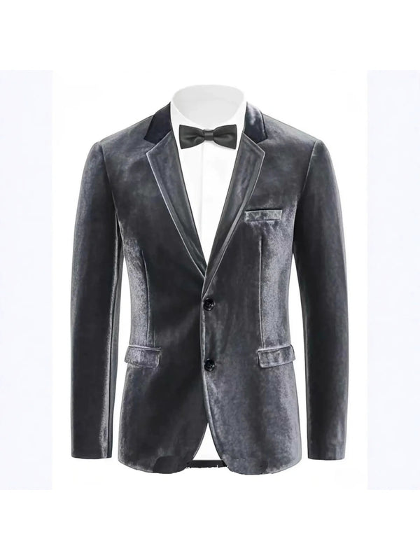 Tailored Fit Notched Lapel Breasted Two-Buttons Velvet Men's Party Jacket