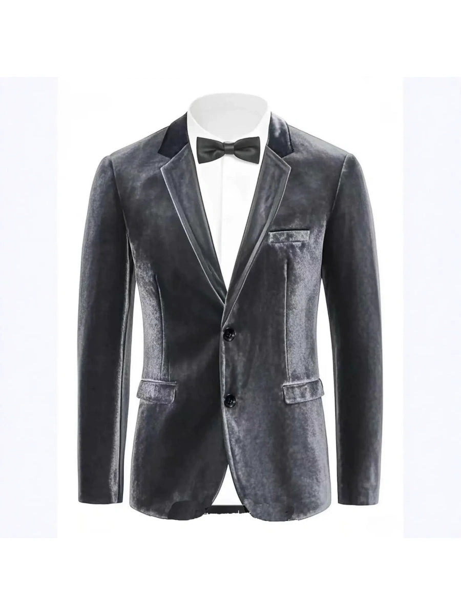Tailored Fit Notched Lapel Breasted Two-Buttons Velvet Men's Party Jacket