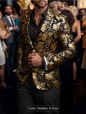 Tailored Fit Notched Lapel Breasted Two-Buttons Hot stamping Men's Party Jacket