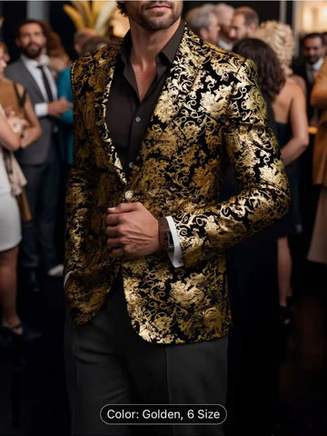 Tailored Fit Notched Lapel Breasted Two-Buttons Hot stamping Men's Party Jacket