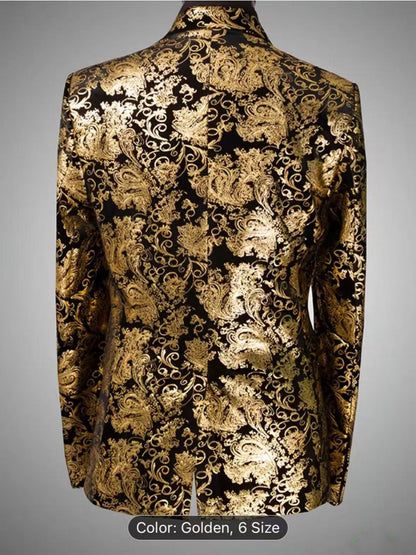 Tailored Fit Notched Lapel Breasted Two-Buttons Hot stamping Men's Party Jacket