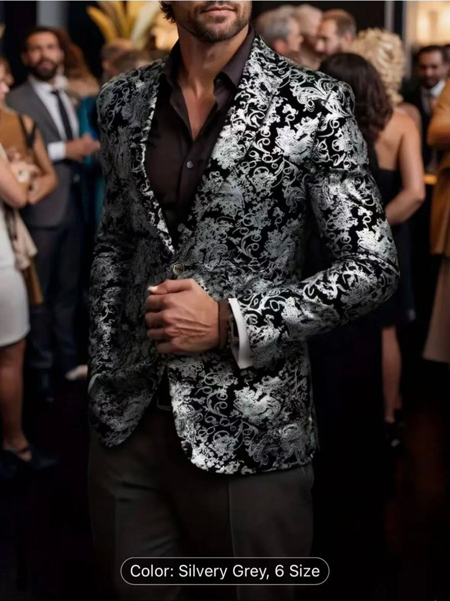 Tailored Fit Notched Lapel Breasted Two-Buttons Hot stamping Men's Party Jacket