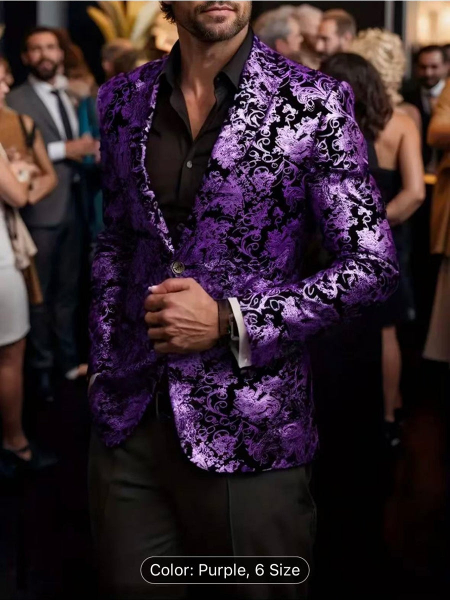 Tailored Fit Notched Lapel Breasted Two-Buttons Hot stamping Men's Party Jacket