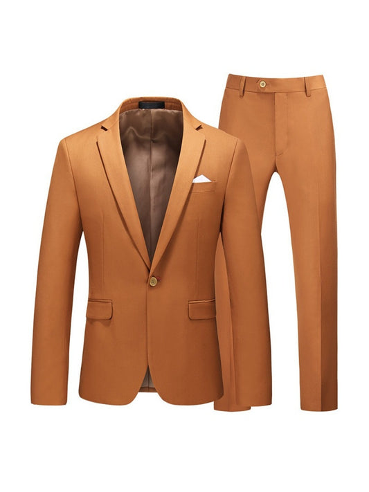 Tailored Fit Notched Lapel Single Breasted One-Button Solid Color 2 Piece Men's Party Suits