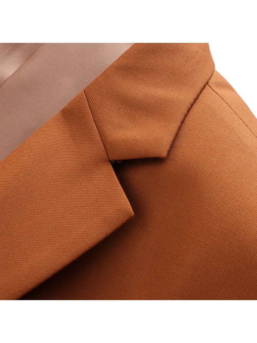 Tailored Fit Notched Lapel Single Breasted One-Button Solid Color 2 Piece Men&